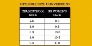 womens to grade school shoe conversion 