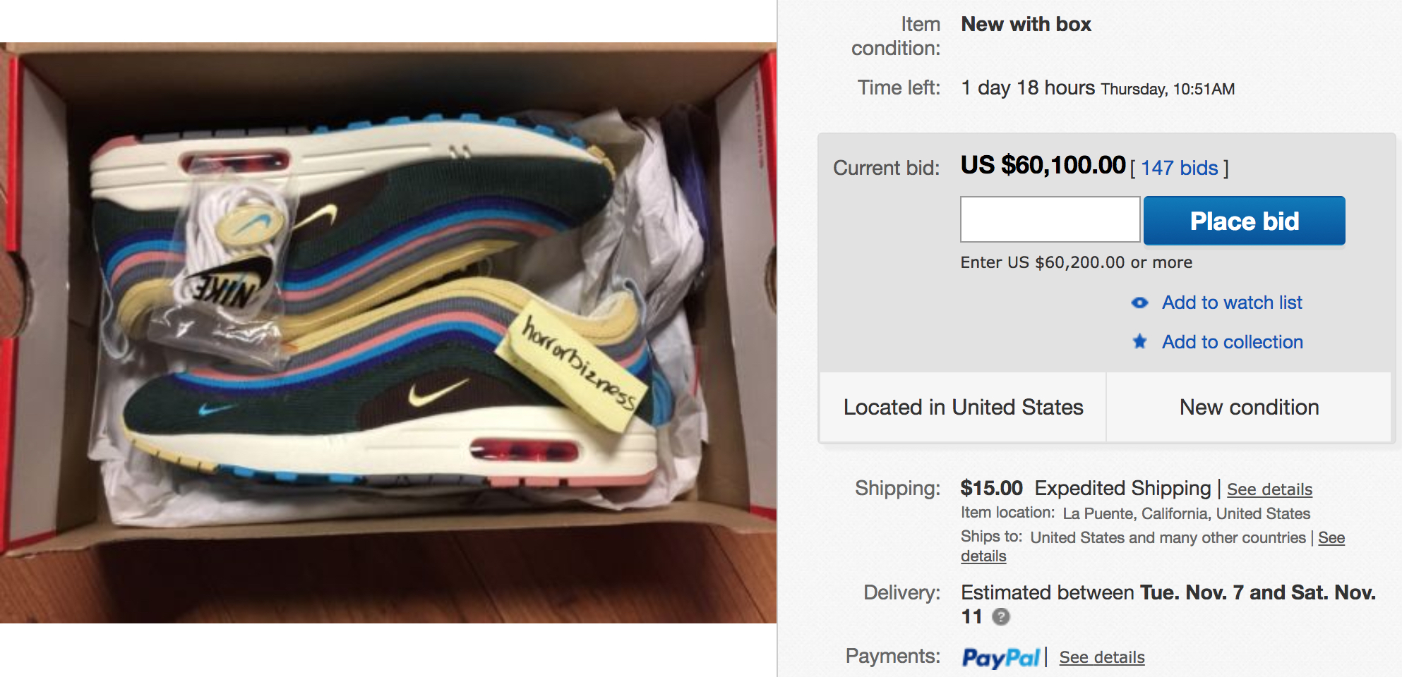 sistemático Peatonal Desviación Sean Wotherspoon's Nike Air Max 1/97 is Selling on eBay for $60,000 -  WearTesters