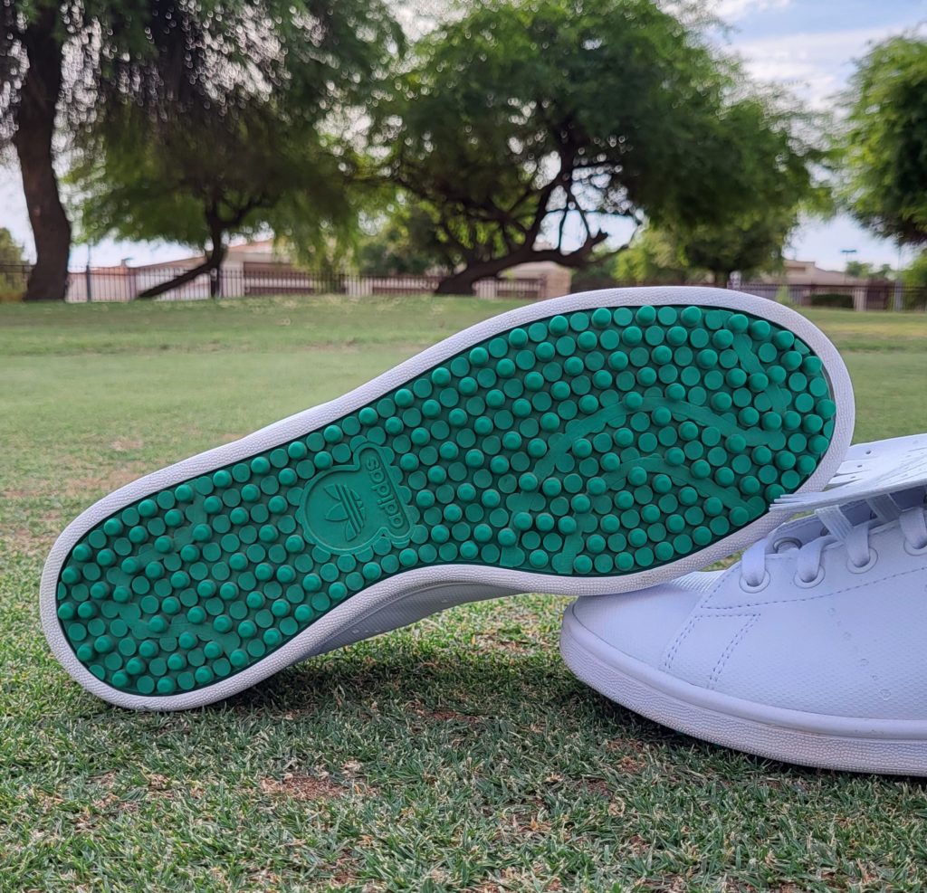 The Adiwear traction outsole on the Adidas Stan Smith Golf. 